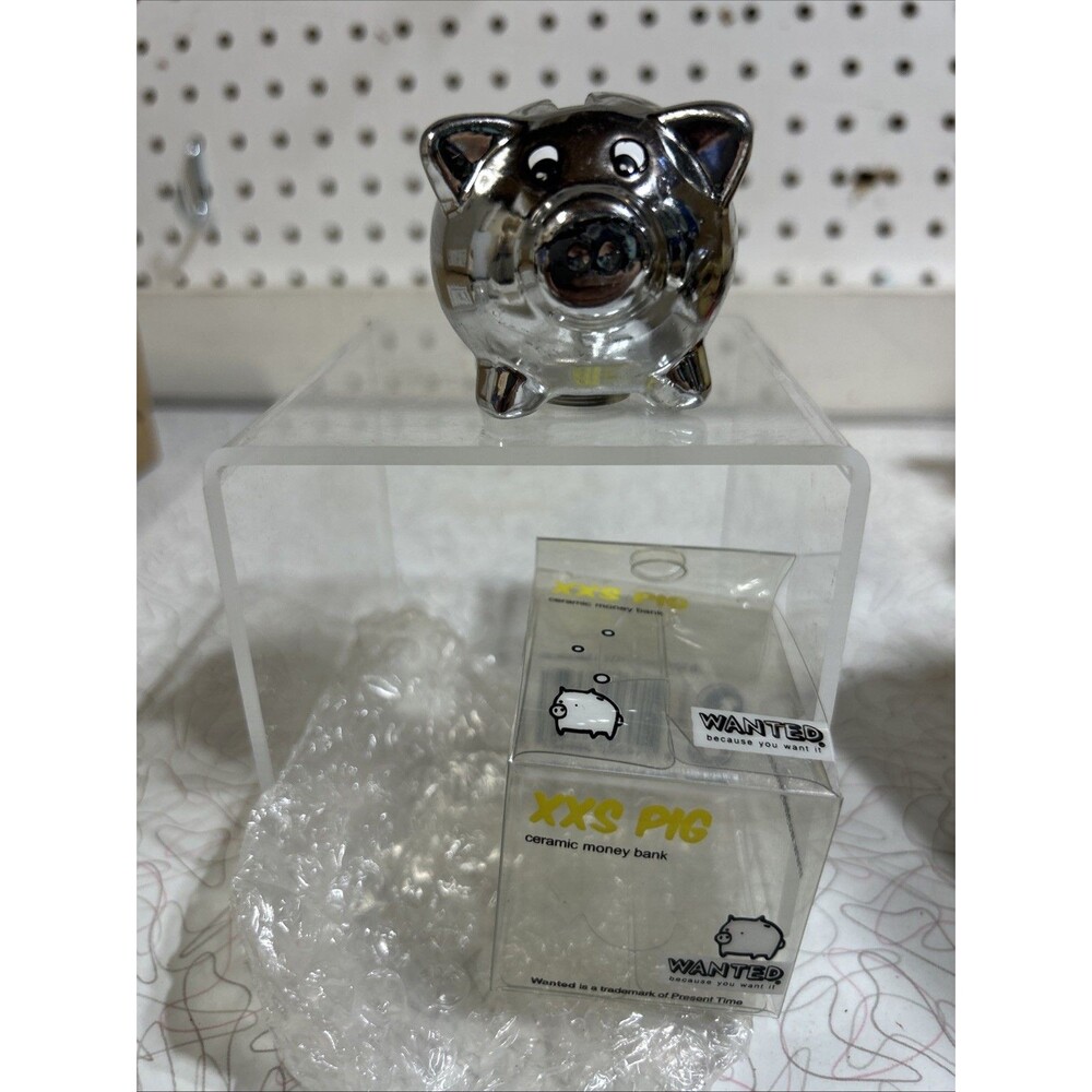 Present Time by Almera / Holland XXS Pig Piggy Bank 1.5 Inch Tall Ceramic Chrome